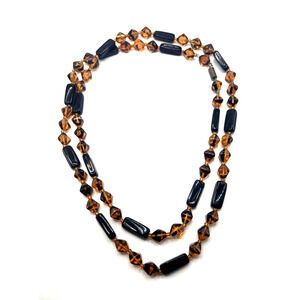Vintage Long Amber Crystals & Black Glass Beaded Necklace 36" STUNNING!